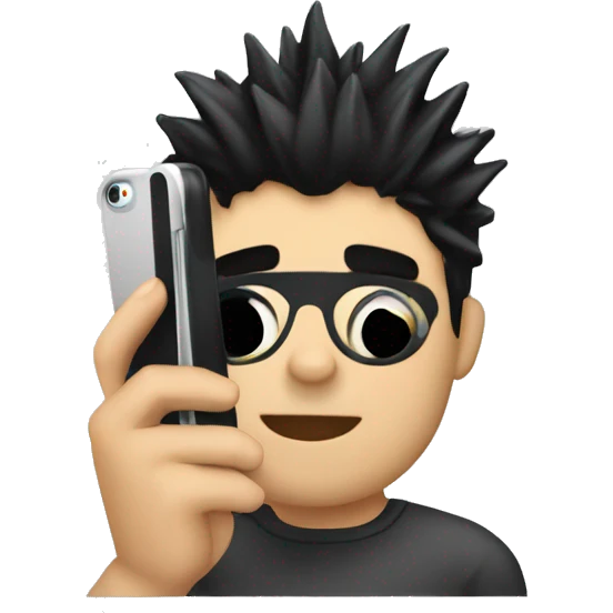 emoji of young man with spiky black hair holding cell phone in hand emoji
