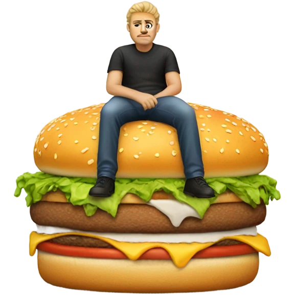 A disgusting man sitting on top a burger castle emoji