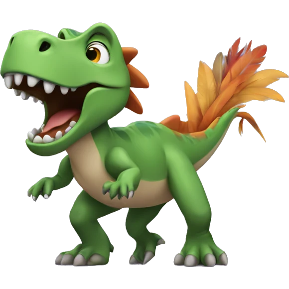 A dinosaur surfing with feathers  emoji