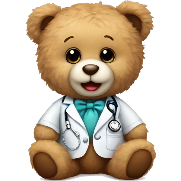 cute soft and fluffy doctor teddy bear sitting with bow emoji