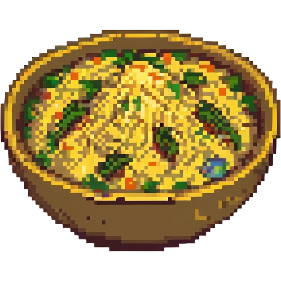 fried rice, pixel art style, small bowl, bright colors emoji