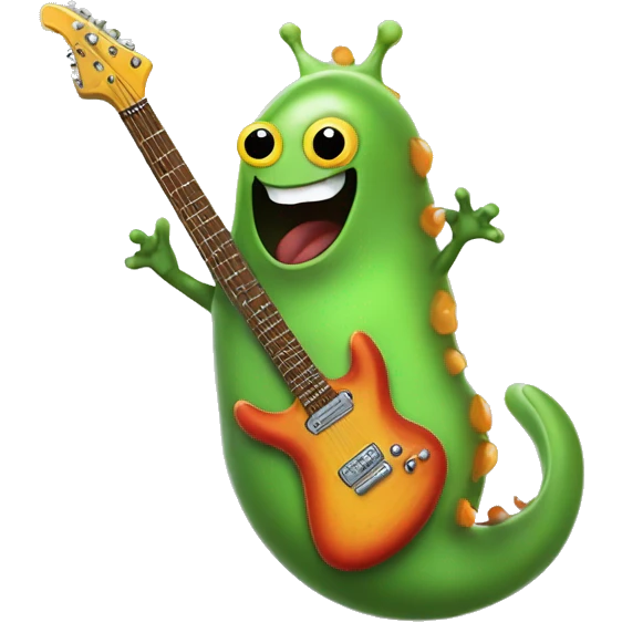 Happy slimy slug playing electric guitar emoji