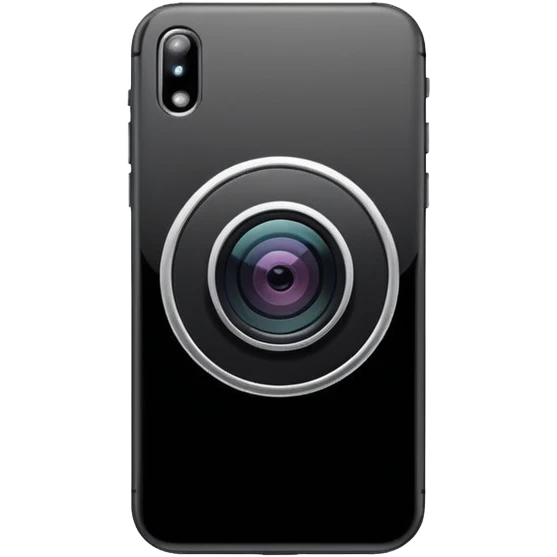 Minimalistic flat vector icon, iOS style, thin black contour on white background. Smartphone with a camera lens symbol. No text, no shadows.
 emoji