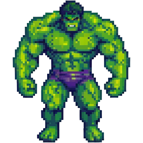 the Hulk, muscular green superhero, dynamic pose, pixel art style emoji