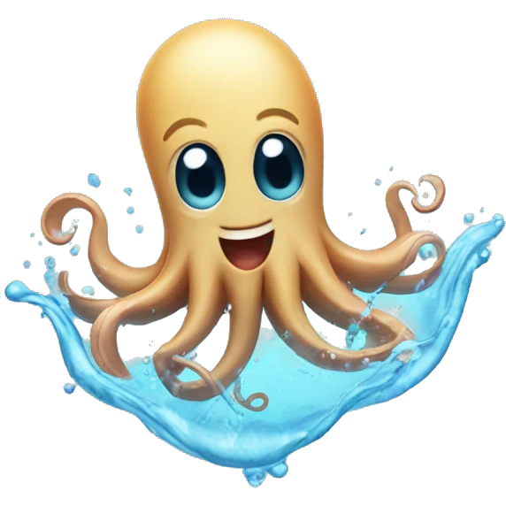 Happy squid splashing in water  emoji
