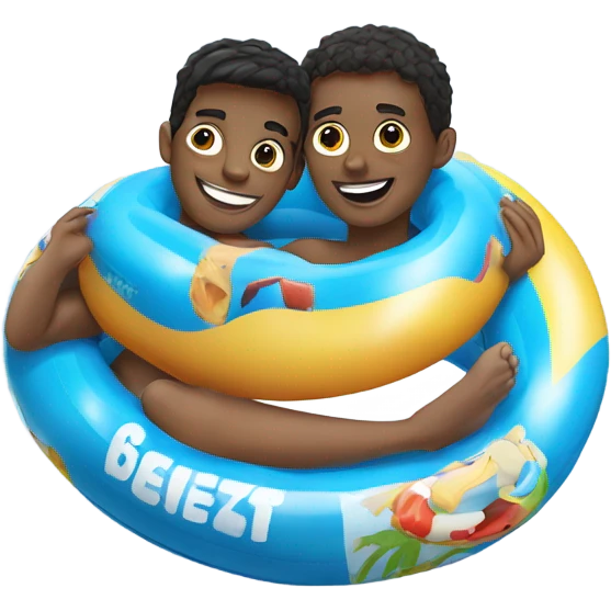 two teenage boys in inflatable rings in pool emoji