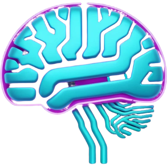 futuristic minimalistic glowing brain circuit icon, neon purple and cyan energy lines, dark background, tech AI design, 1:1 aspect ratio, no face emoji