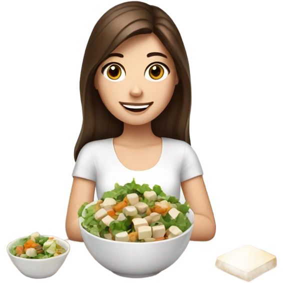 White girl Brown hair eating Tofu salad emoji