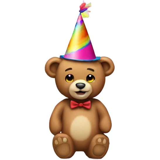 Teddy bear wearing a party hat and blower emoji