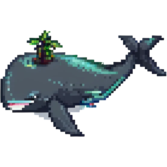 Magic whale, pixel art style, black and white colors emoji