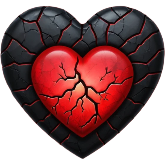 iOS style emoji, dark fantasy heart, black cracked heart, red inner glow, glossy emoji