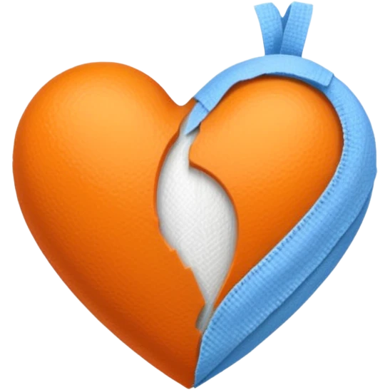 Half blue half orange heart split vertically add a white gauze bandage wrapped around the heart  emoji