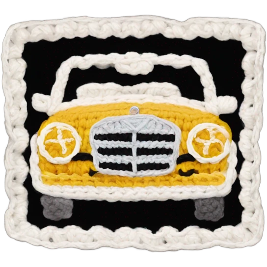 crochet granny square with Mercedes emoji