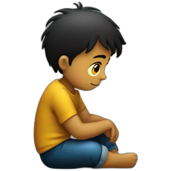 Un enfant triste assis tout seul dans le noir emoji