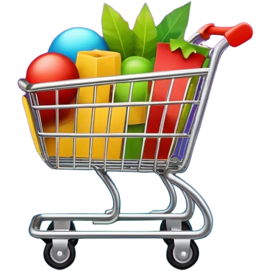 Create a round sticker with a dark black background inside the circle, dynamic edges that smoothly transition step-by-step from green to yellow to red to purple, a small shopping cart icon in the center, the title text ‘New stock soon’, where the word ‘soon’ is blinking in bright blue color.” emoji