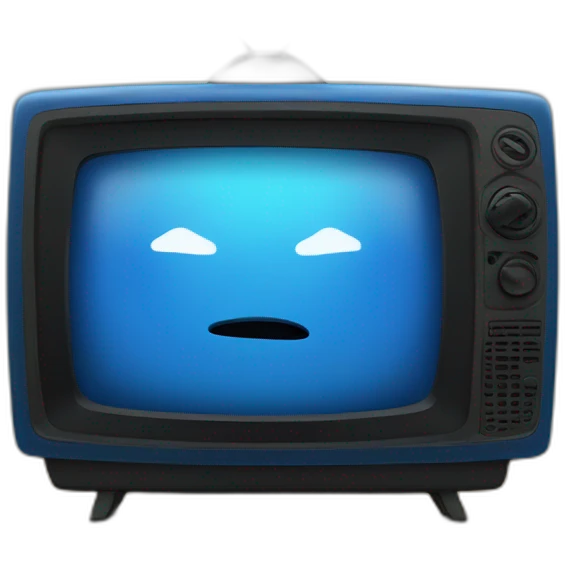 a blue tv that says in the middle BTG emoji