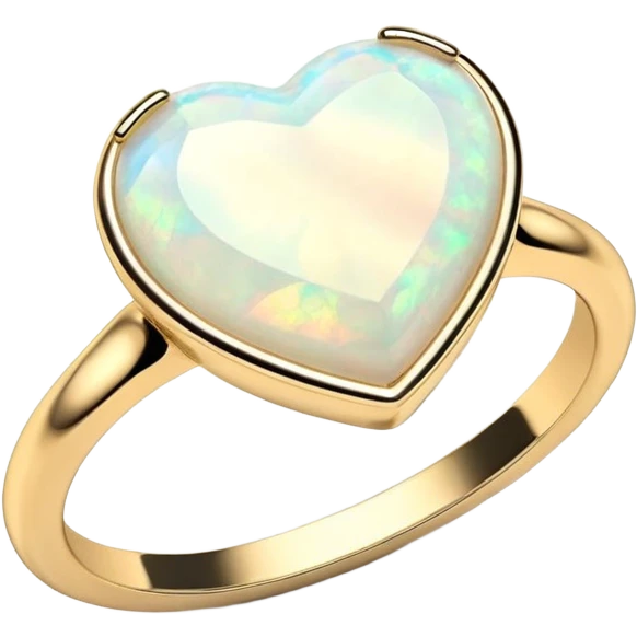 Opalescent pearlescent heart shaped opal, 14k realistic gold ring, 3D rendering, masterpiece  emoji