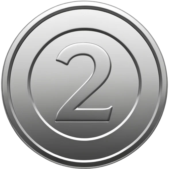 Emoji icon of a metal coin with engraved number 2, minimalist style, isolated, only metal color emoji