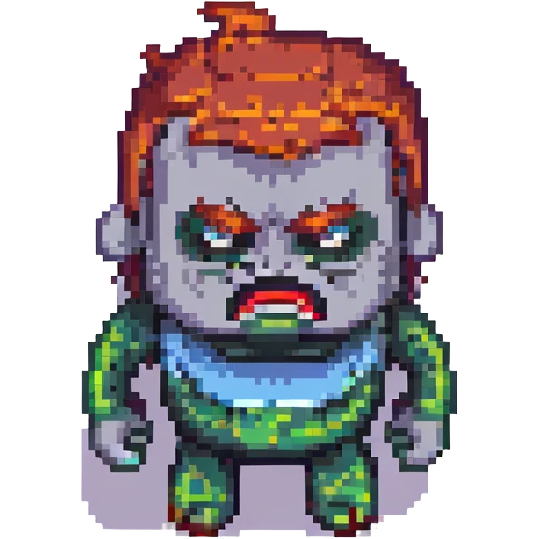 Make the man even more red in pixel art style with simple blocky shapes, angry face, no background, bold and exaggerated features. emoji