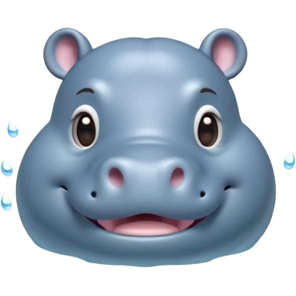 A 3D cartoon hippopotamus half-submerged in water, smiling gently, soft lighting, rounded body and glossy texture, cute Memoji-style look. emoji