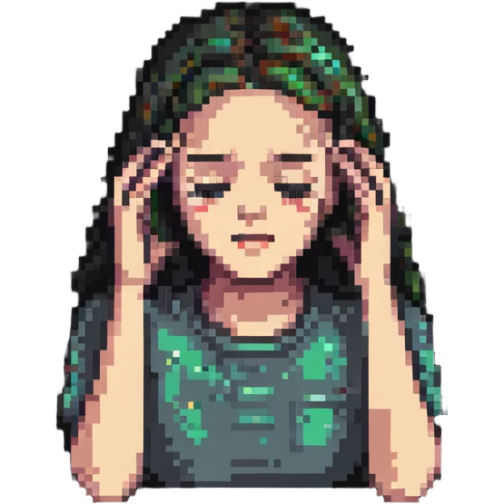 sad girl holding her head, showing headache emoji