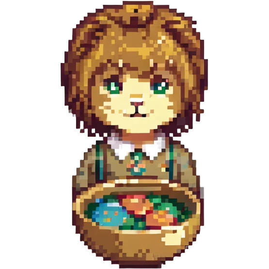 lion with a bowl haircut, straight bangs, cute and expressive, pixel art style emoji