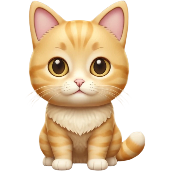 A 3D cartoon golden tabby Munchkin cat with short legs, wide eyes, and warm fur pattern, cinematic lighting, Memoji-style rendering.. full body or half body. emoji