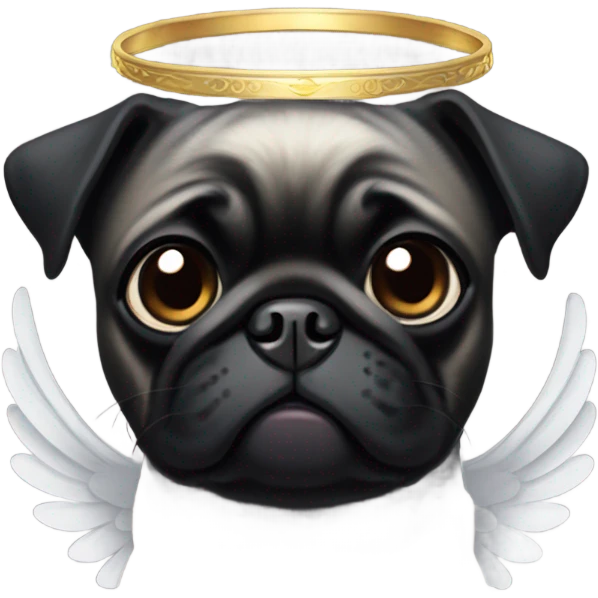 Black Pug with angel wings and halo emoji