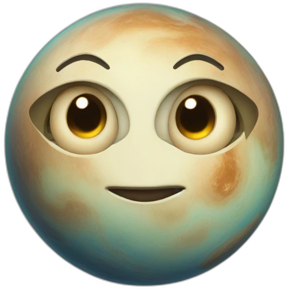 planet Venus with a cartoon young face with big courageous eyes emoji