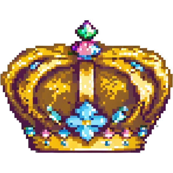 8-bit pixel art royal crown, gold, with jewels emoji
