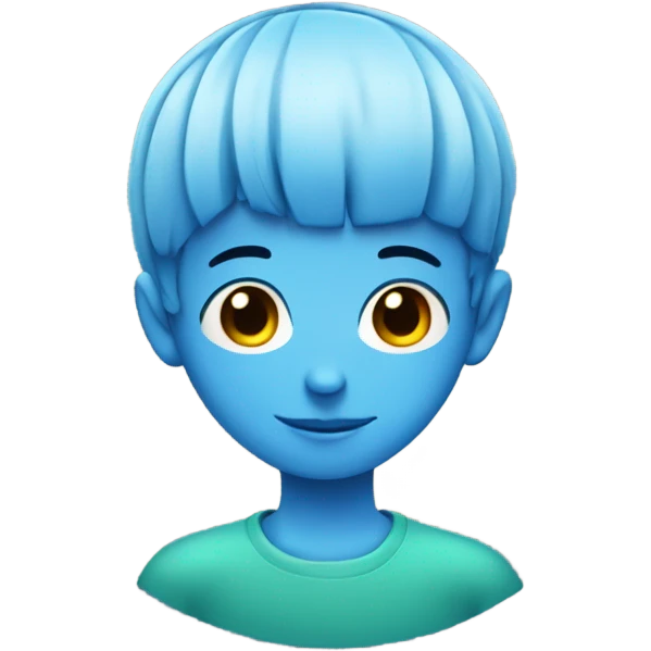 Boy with blue hair in a bowl cut and glue on their face emoji