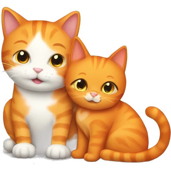 An orange cat and a gre cat cuddling emoji