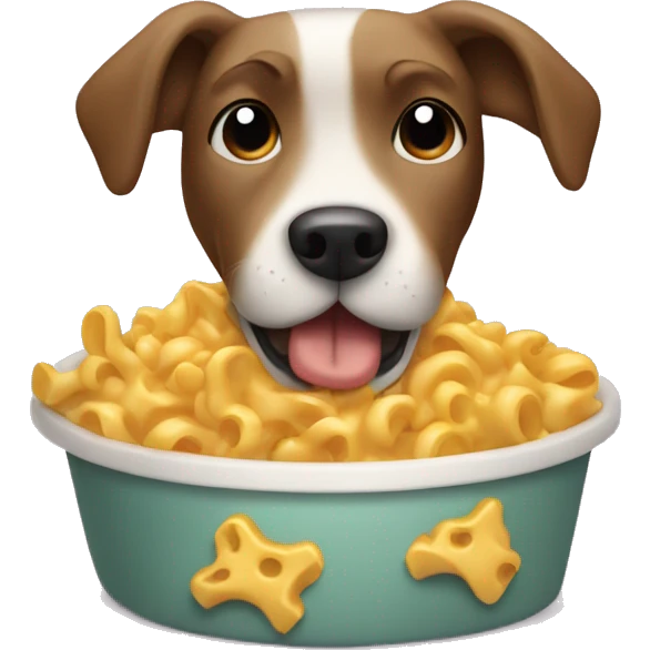 Dog eating macaroni and cheese emoji