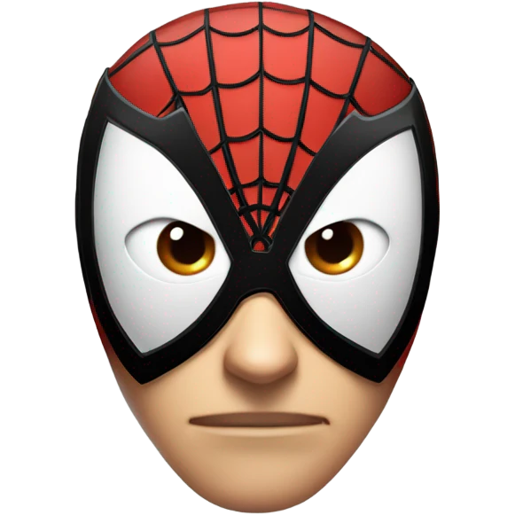 "A rounded Spider-Man face emoji with a red mask, black webbing, large white almond-shaped eyes outlined in black. Neutral expression, sleek comic-book style, transparent background, and clean design." emoji