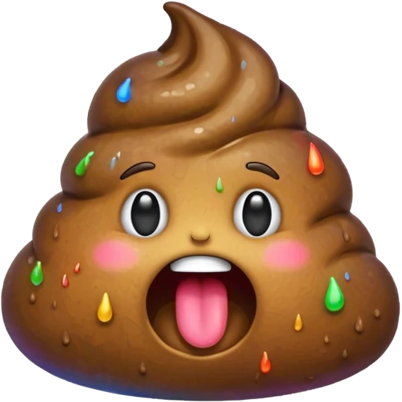 A turd emoji puking up a rainbow, variation with a happy expression on the turd emoji