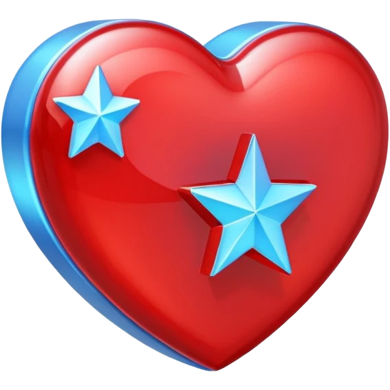 A blocky holographic red 3D heart with a bright blue star inside emoji