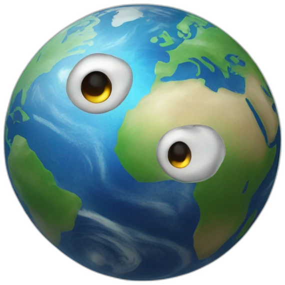 planet Earth with a cartoon playful face with big feminine eyes emoji