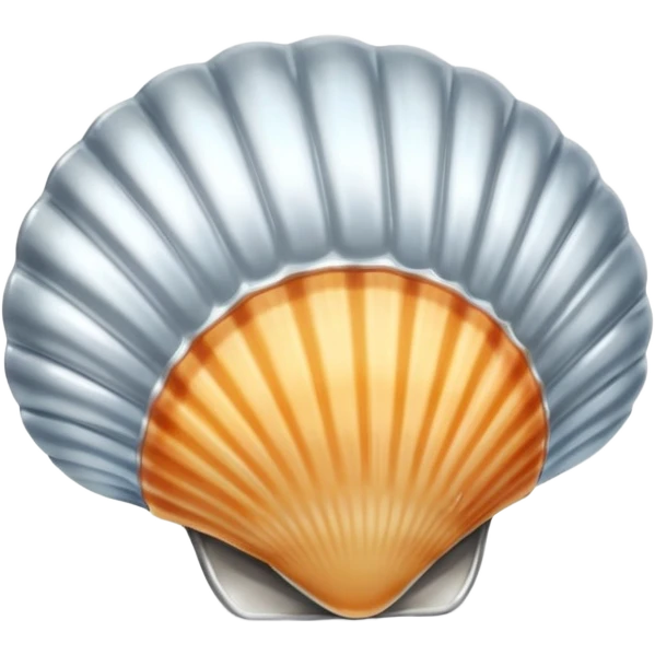 A seashell emoji made of polished silver chrome, smooth curved surface, reflective metallic highlights, elegant minimal design, iOS emoji style, centered, clean white background, soft lighting emoji