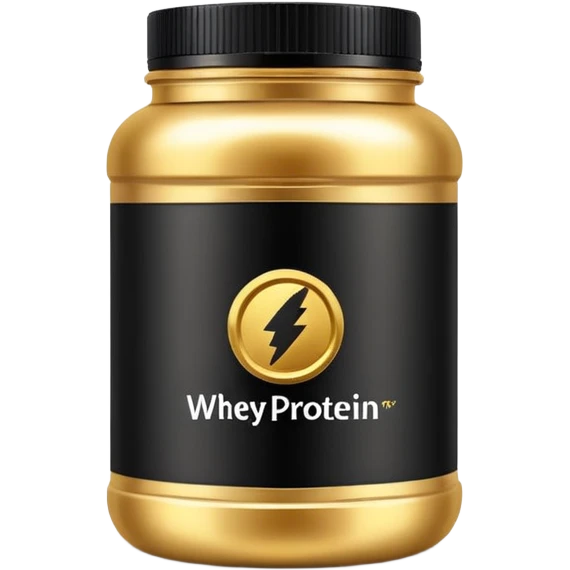 Whey protein jar in black colour and golden lable emoji