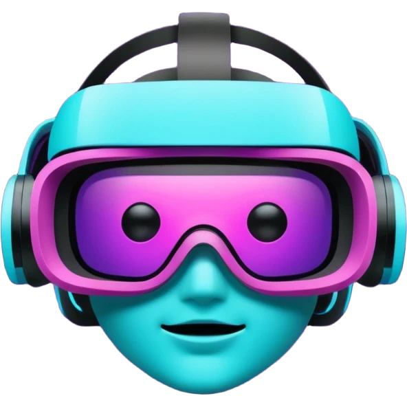 Futuristic glowing VR headset, full visor, immersive design, purple and cyan neon glow, dark background, digital tech style, no face. emoji