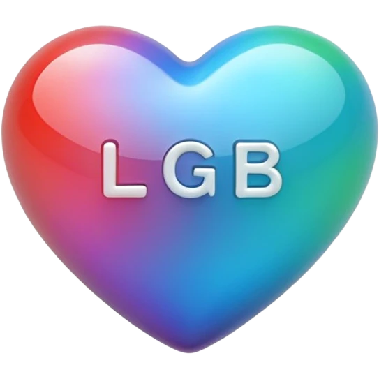 A photograph of a high-quality 3D heart-shaped emoji with a polished, glossy finish.The texture is smooth and candy-like, with a glass-like sheen that gives it a modern, high-end aesthetic. Add text as "LGB" in centre of heart emoji