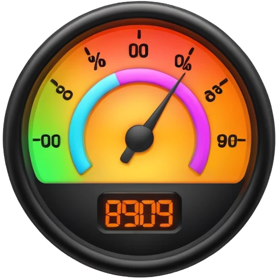 a percentage meter measuring capacity, neon colors emoji
