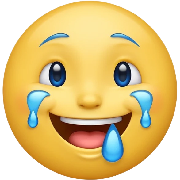 Emoji, yellow round laughing face, blue tears of joy on it  emoji
