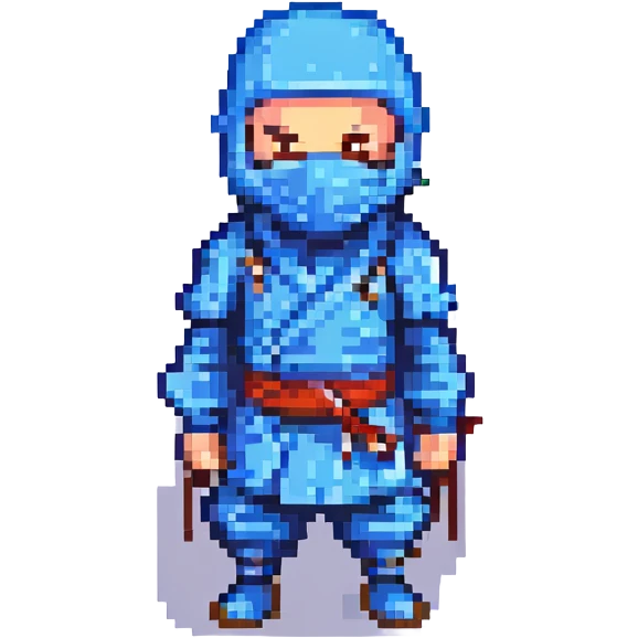 masked ninja, pixel art style, blue costume emoji