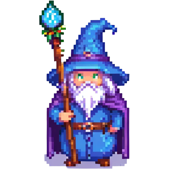 wizard bean holding a staff pixel art emoji