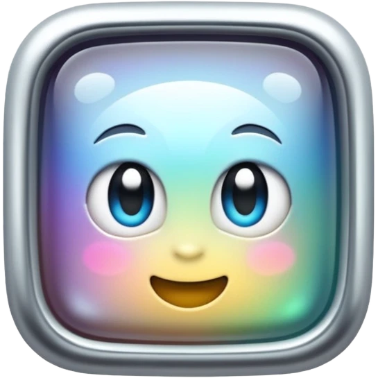Sparkly glossy silver monochrome iridescent glass square emoji