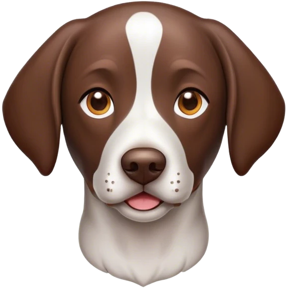 Cinematic Cute German Pointer Portrait Emoji, Head tilted playfully and inquisitively, showcasing a smooth liver and white coat with a healthy sheen, round, sparkling brown eyes filled with curiosity, Simplified yet irresistibly adorable features, highly detailed, glowing with a warm, friendly glow, high shine, affectionate and spirited, stylized with a touch of whimsy, bright and endearing, soft glowing outline, capturing the essence of a mischievous yet loving companion, so playful it feels like it could dash out of the screen and into your arms! emoji