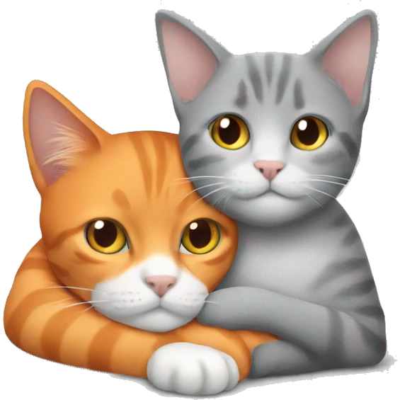 An orange cat and a grey cat cuddling emoji