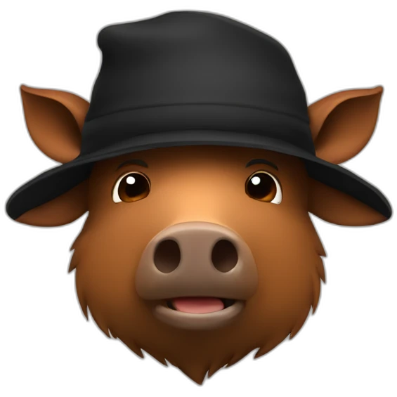 fullface brown boar tired of life with a black winter hat emoji