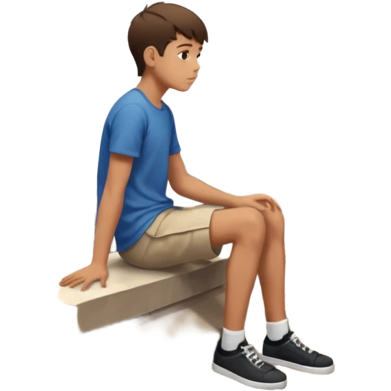 Ragazzo seduto su un tetto di un palazzo, con le gambe a penzoloni sul vuoto in 2d qundi di profilo emoji